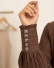 Avant Garde Mock-Neck Pleated Balloon-Sleeve Brown Μπλούζα