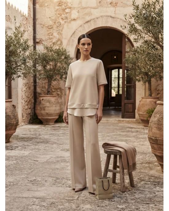 Avant Garde Tunic Top With Layering & Wide-Leg Παντελόνι Vanilla