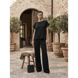 Avant Garde Button Details Set Black Μπλούζα & Wide-Leg Παντελόνι