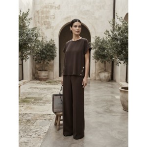 Avant Garde Button Details Set Dark Brown Μπλούζα & Wide-Leg Παντελόνι