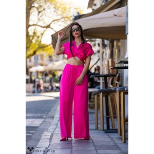 Avant Garde Satin Set Fuchsia Crop Top & Παντελόνι