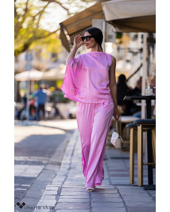 Avant Garde Satin Set Peony Pink Μπλούζα & Παντελόνι