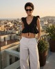 Avant Garde Peplum Crop Top V-Neck Black Μπλούζα