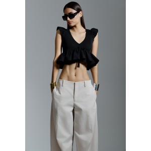 Avant Garde V-neck Peplum Cropped Black Μπλούζα