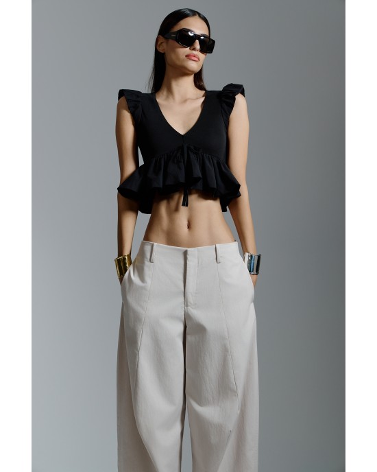 Avant Garde V-neck Peplum Crop Black Μπλούζα