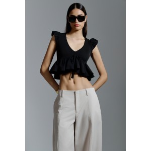Avant Garde V-neck Peplum Cropped Black Μπλούζα