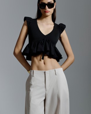 Avant Garde V-neck Peplum Cropped Black Μπλούζα