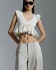 Avant Garde Peplum Crop Top V-Neck Ecru Μπλούζα