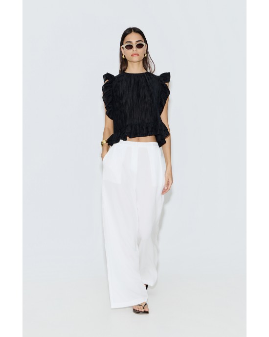 Avant Garde Plissé Ruffles Crop Black Μπλούζα