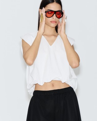Avant Garde Balloon Cropped White Μπλούζα