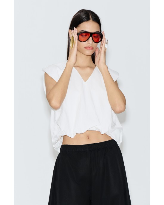Avant Garde Balloon Cropped White Μπλούζα