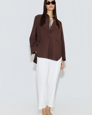 Avant Garde Pleated Loose-Fit Ecru Παντελόνι