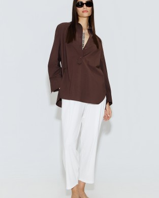 Avant Garde Pleated Loose-Fit Ecru Παντελόνι