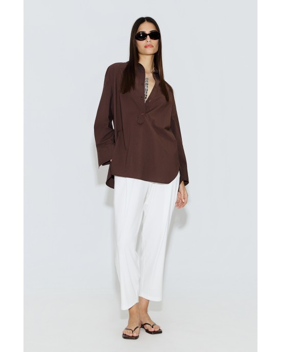 Avant Garde Pleated Loose-Fit Ecru Παντελόνι