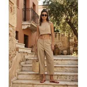 Avant Garde Balloon Wide-Leg Cropped Beige Παντελόνι