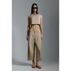 Avant Garde Balloon Wide-Leg Cropped Beige Παντελόνι