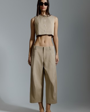 Avant Garde Balloon Wide-Leg Cropped Beige Παντελόνι