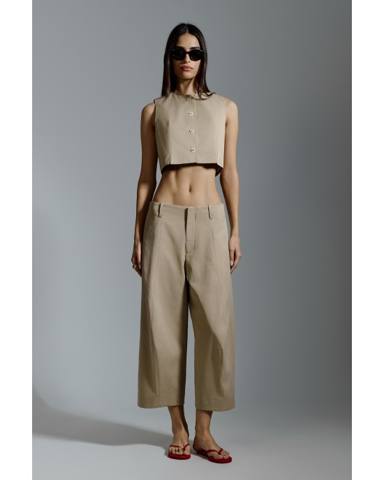 Avant Garde Balloon Wide-Leg Cropped Beige Παντελόνι