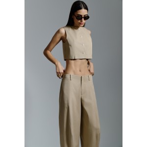 Avant Garde Balloon Wide-Leg Cropped Beige Παντελόνι