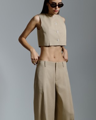 Avant Garde Balloon Wide-Leg Cropped Beige Παντελόνι
