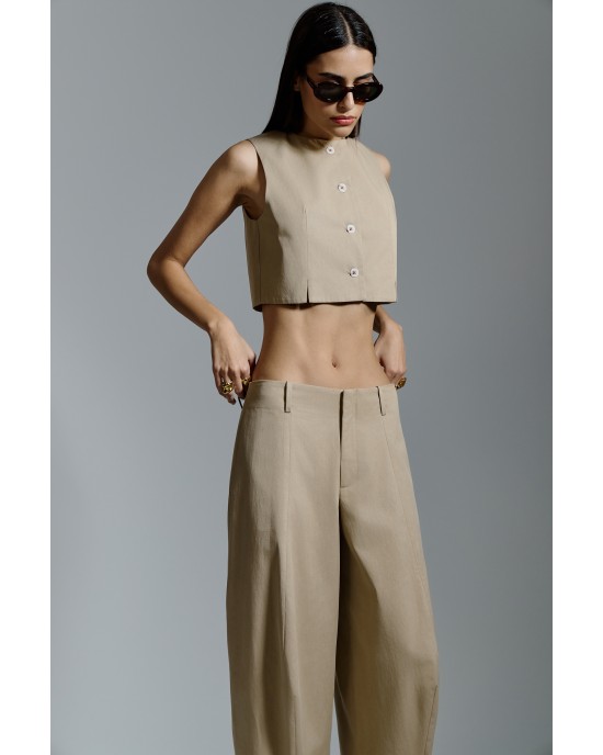 Avant Garde Balloon Wide-Leg Cropped Beige Παντελόνι