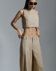 Avant Garde Balloon Wide-Leg Cropped Beige Παντελόνι