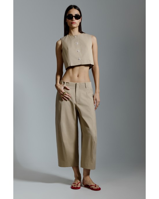 Avant Garde Balloon Wide-Leg Cropped Beige Παντελόνι