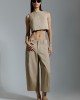 Avant Garde Balloon Wide-Leg Cropped Beige Παντελόνι
