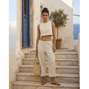 Avant Garde Balloon Wide-Leg Cropped Ecru Παντελόνι