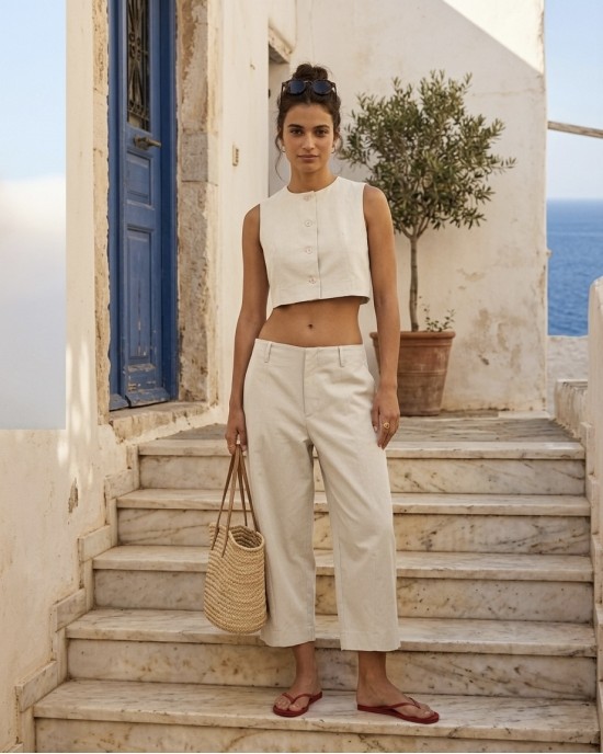 Avant Garde Balloon Wide-Leg Cropped Ecru Παντελόνι