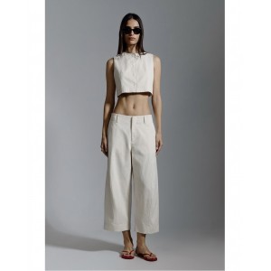 Avant Garde Balloon Wide-Leg Cropped Ecru Παντελόνι
