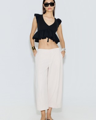 Avant Garde Balloon Wide-Leg Cropped Ecru Παντελόνι