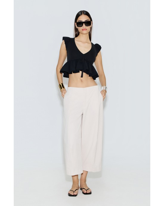 Avant Garde Balloon Wide-Leg Cropped Ecru Παντελόνι