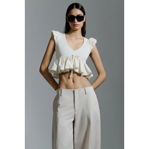 Avant Garde Balloon Wide-Leg Cropped Ecru Παντελόνι