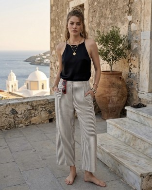 Avant Garde Striped Cropped Παντελόνι