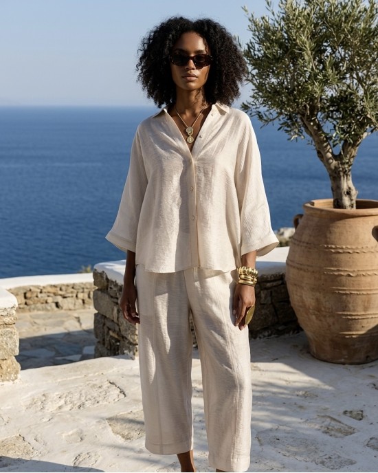 Avant Garde Satin Palazzo Beige Παντελόνι