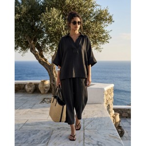 Avant Garde Satin Palazzo Black Παντελόνι