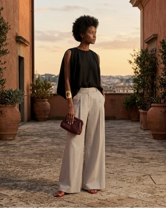 Avant Garde Stripped Wide Leg Παντελόνι