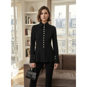 Avant Garde Sculpted Retro-Chic Black Πουκάμισο