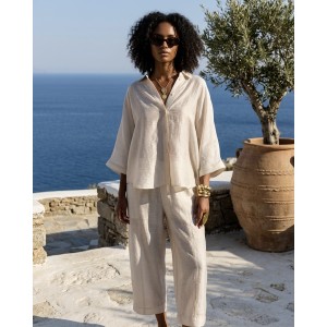 Avant Garde Satin Oversized Beige Πουκάμισο