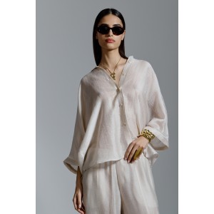 Avant Garde Satin Oversized Beige Πουκάμισο