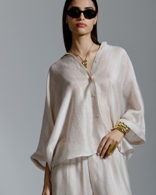 Avant Garde Satin Oversized Beige Πουκάμισο