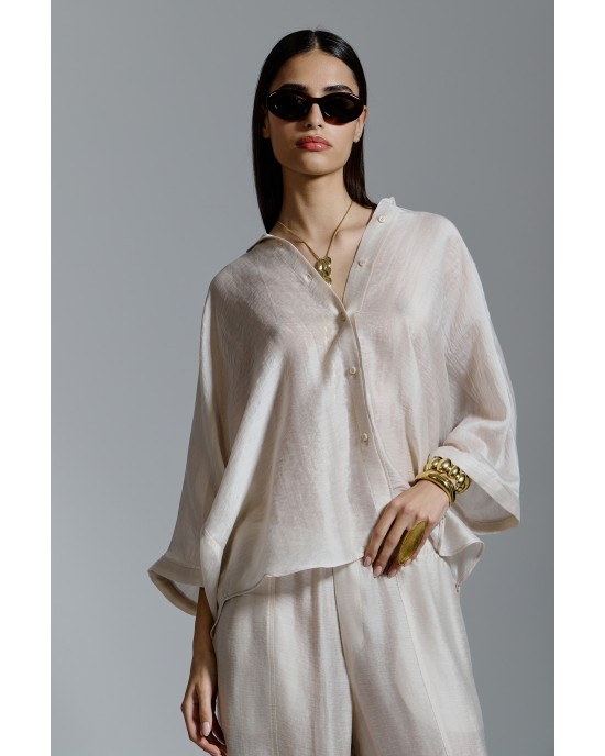 Avant Garde Satin Oversized Beige Πουκάμισο