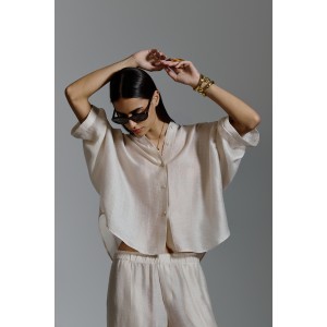 Avant Garde Satin Oversized Beige Πουκάμισο