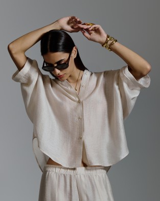 Avant Garde Satin Oversized Beige Πουκάμισο