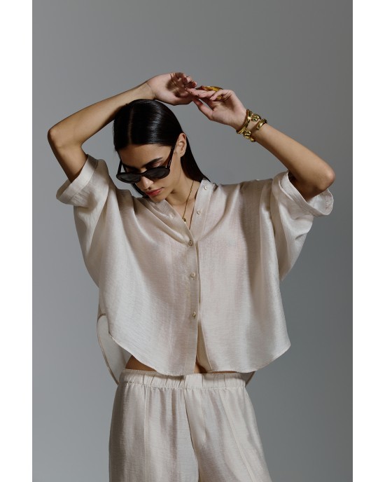 Avant Garde Satin Oversized Beige Πουκάμισο