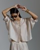 Avant Garde Satin Oversized Beige Πουκάμισο