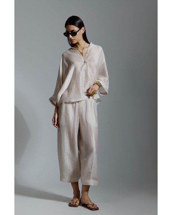 Avant Garde Satin Oversized Beige Πουκάμισο