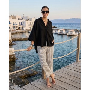 Avant Garde Satin Oversized Black Πουκάμισο