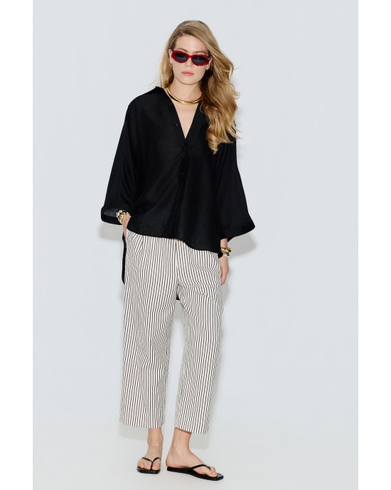 Avant Garde Satin Oversized Black Πουκάμισο